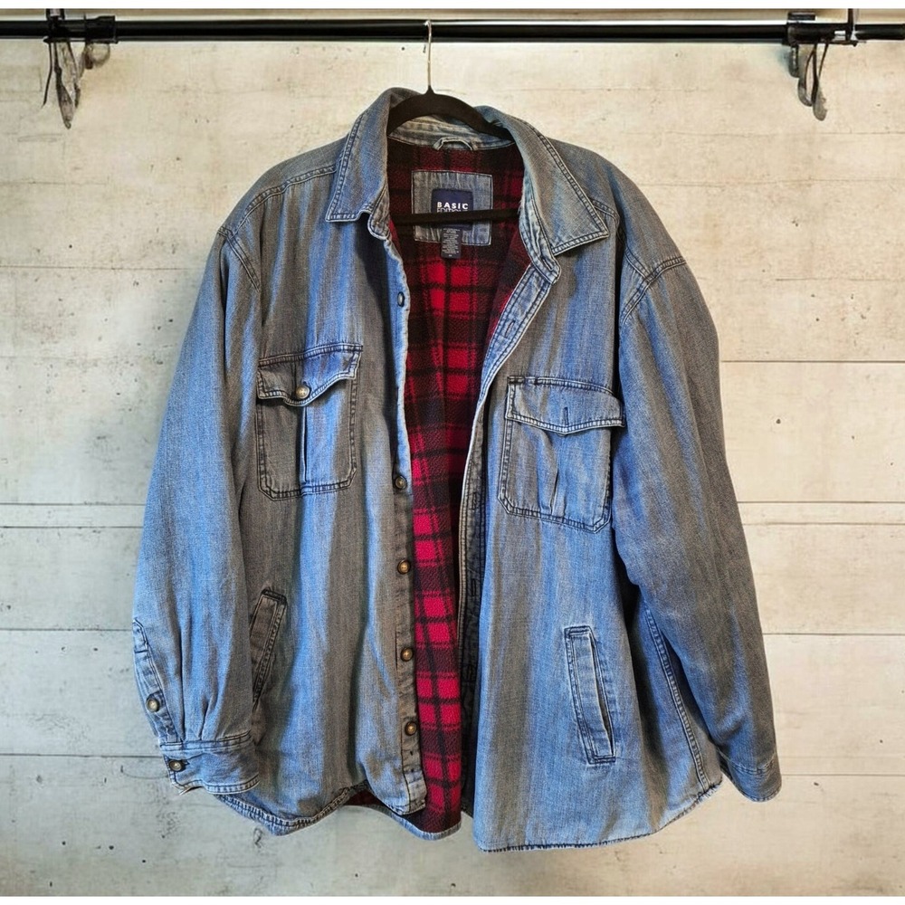 Y2K 90s Grunge Men's Basic Editions Cotton Denim Sherpa Flannel Lined Shacket 3X